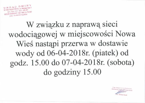 przerwa w dostwie wody nowa wies